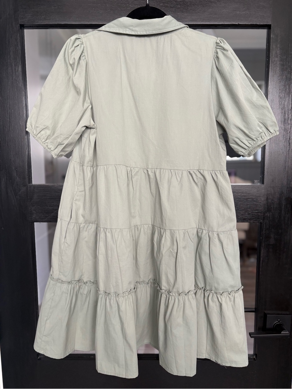 PinkBlush Elleborn Sage Green Tiered Dress Puff Sleeve Collared Button L NWT - Picture 7 of 12